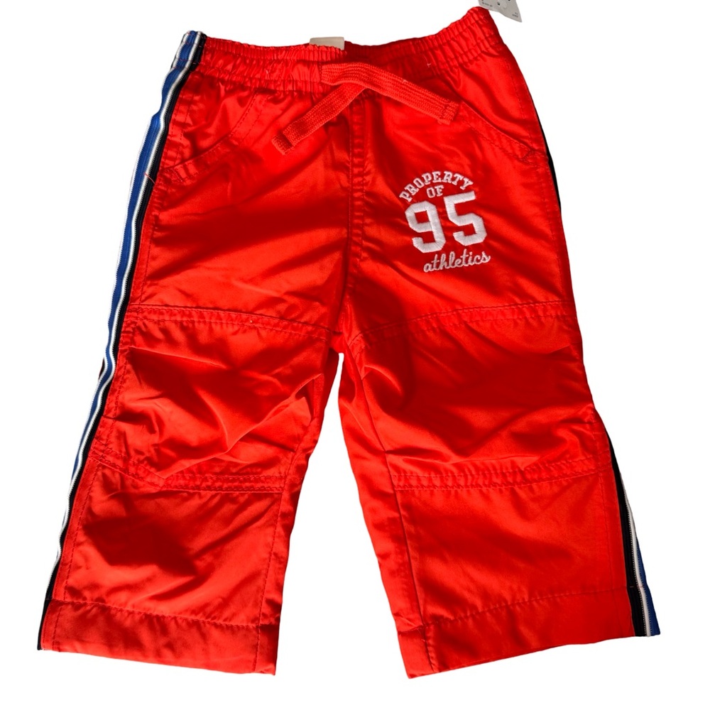 Oshkosh Infants Jersey Lined Track Wind Pants Size 9 Months Orange W/Blue Stripe